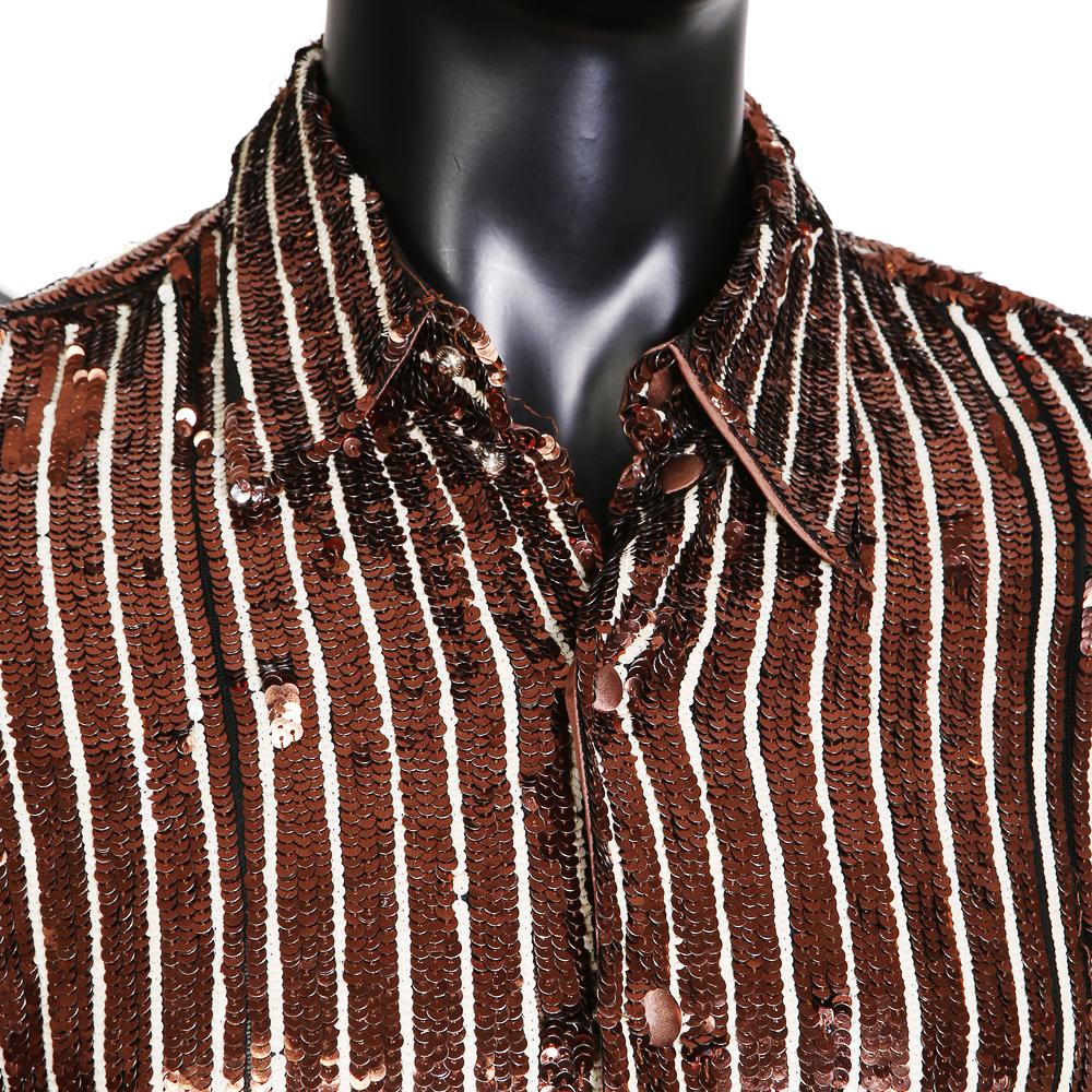 Black Jean Paul Gaultier Pin Stripe Collared Shirt in Copper and White Sequins