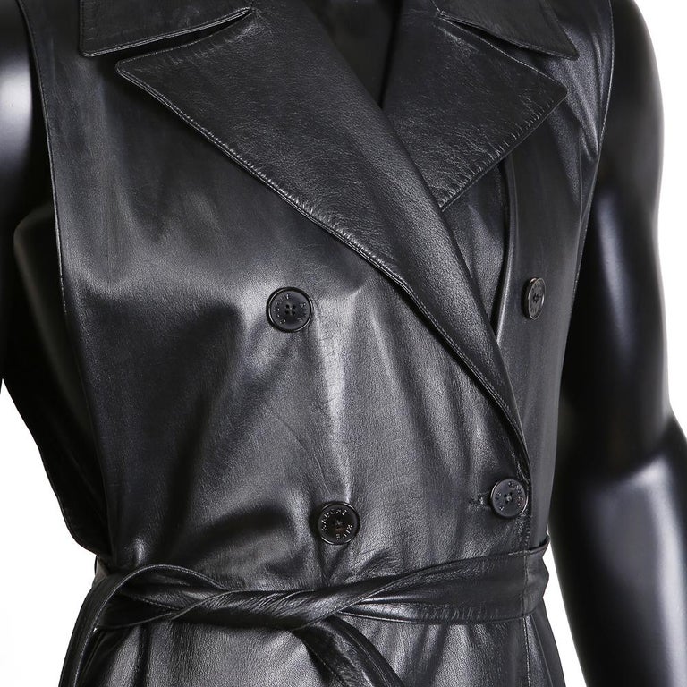 Hedi Slimane for YSL Double Breasted Long Black Leather Vest at 1stDibs ...