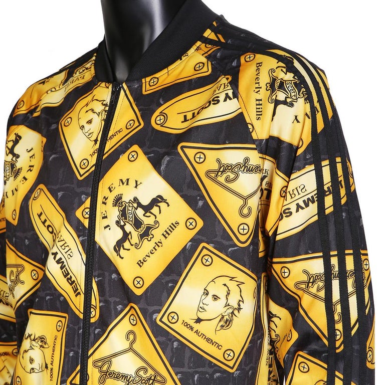 Snazzy Soaked Seraph Jeremy Scott x Adidas Gold Plaque Print Track Suit at 1stDibs