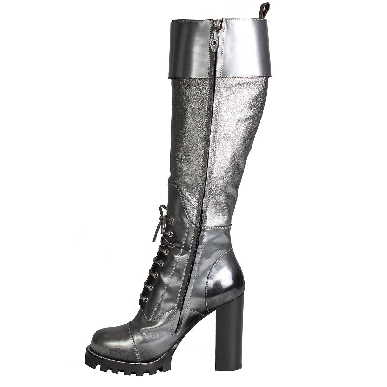 Louis Vuitton Metallic Silver Leather Combat Boots In New Condition In Los Angeles, CA