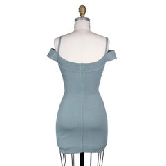 Alaia Seafoam Green Stretch Knit Bodycon Dress with Off Shoulder Straps