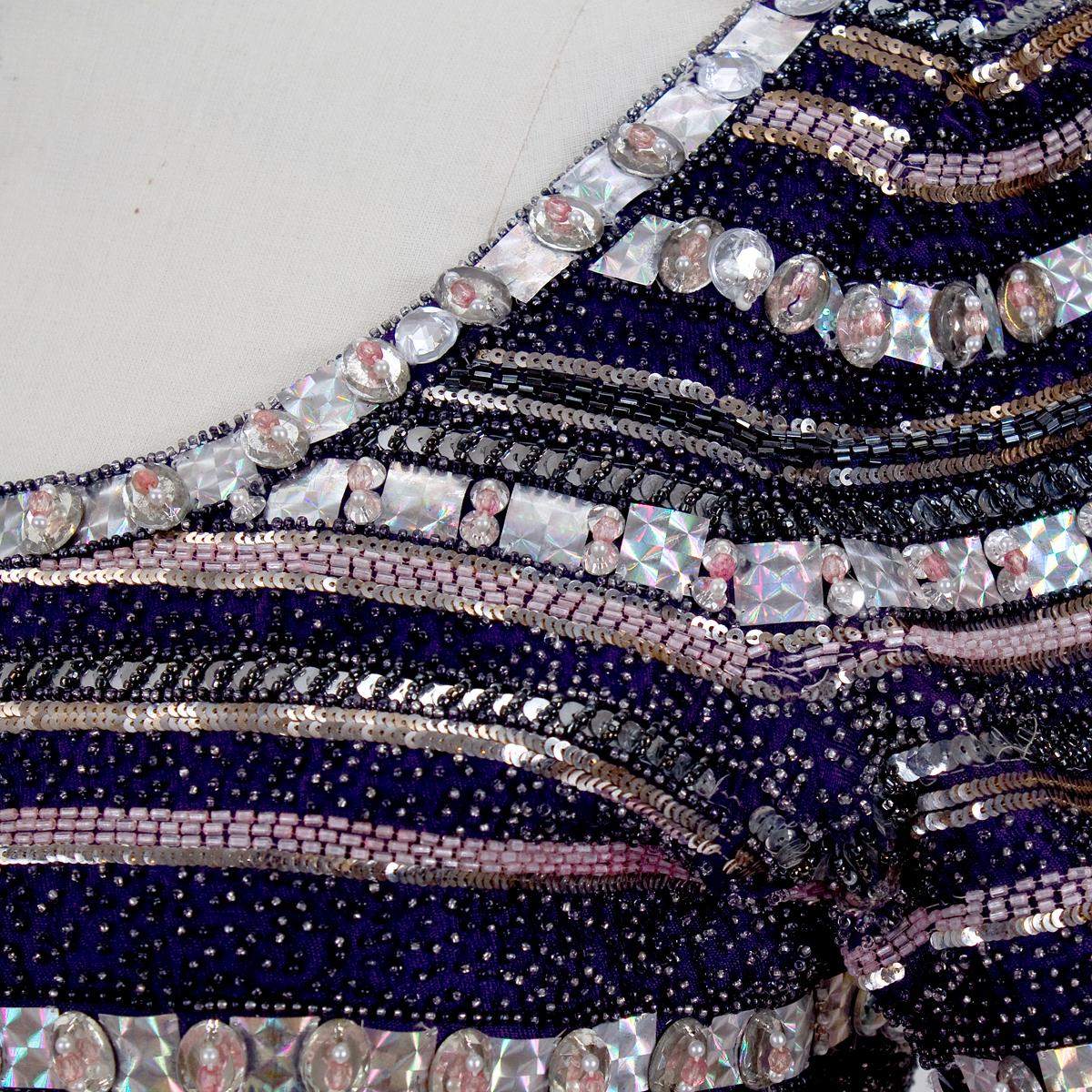 Purple Haute Couture Gown with Beaded Bodice For Sale