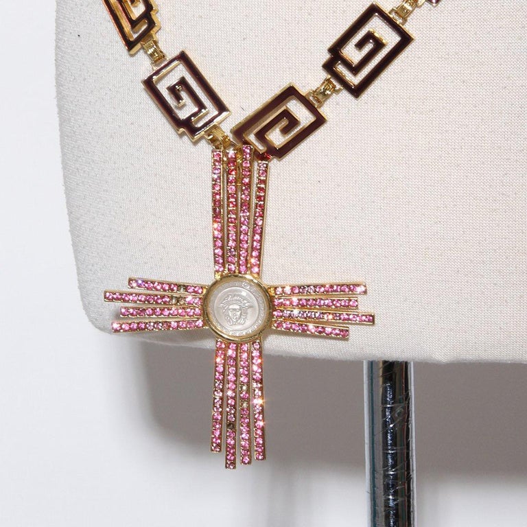 Gianni Versace Crystal Cross Heart Necklace Chain Belt 1990’s at