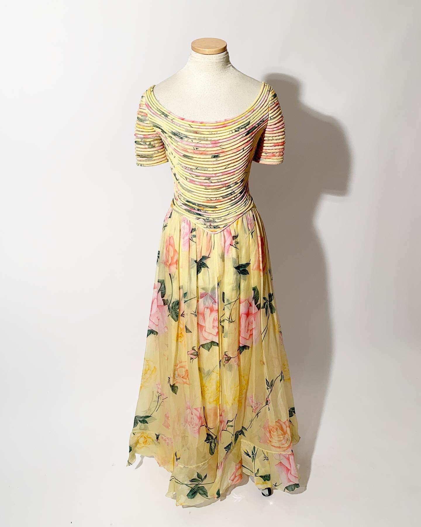 Beige Valentino Couture Organza Floral Print Dress 
