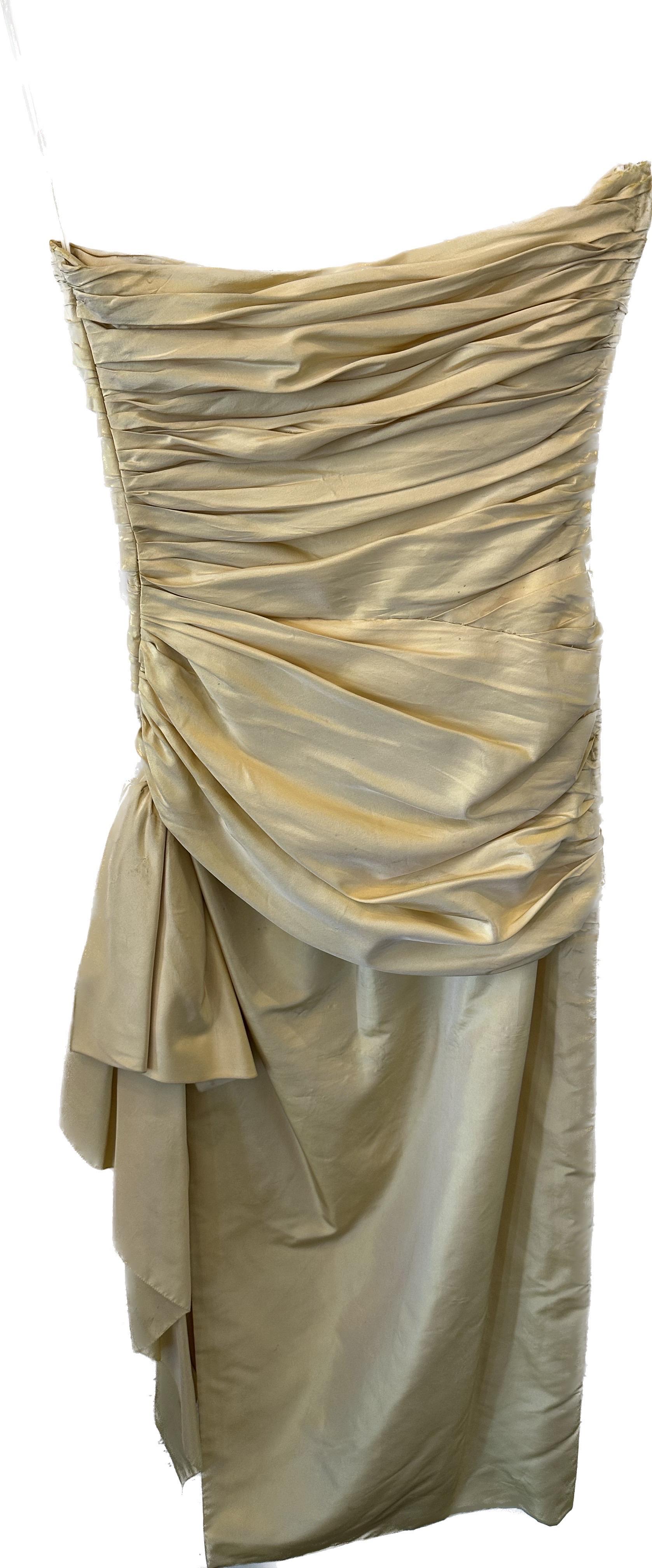 White Jean Louis Scherrer Gathered Silk Strapless Dress 1960s