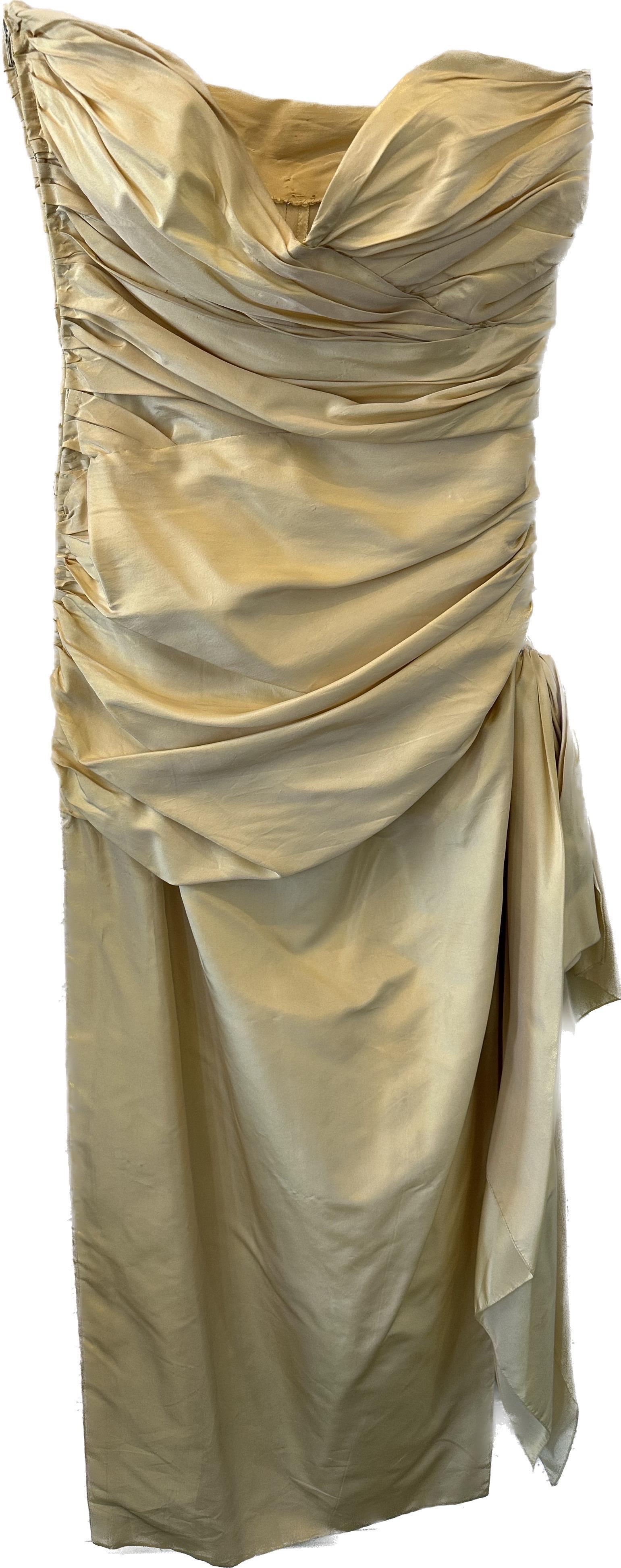 Jean Louis Scherrer Gathered Silk Strapless Dress 1960s In Good Condition In Los Angeles, CA