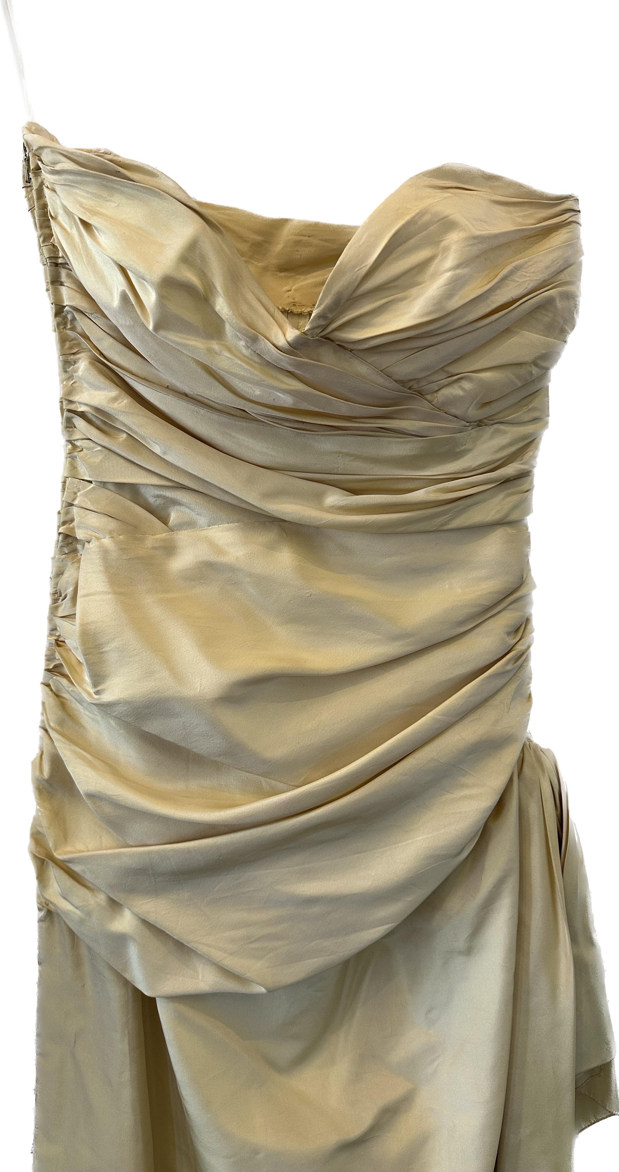 Women's Jean Louis Scherrer Gathered Silk Strapless Dress 1960s