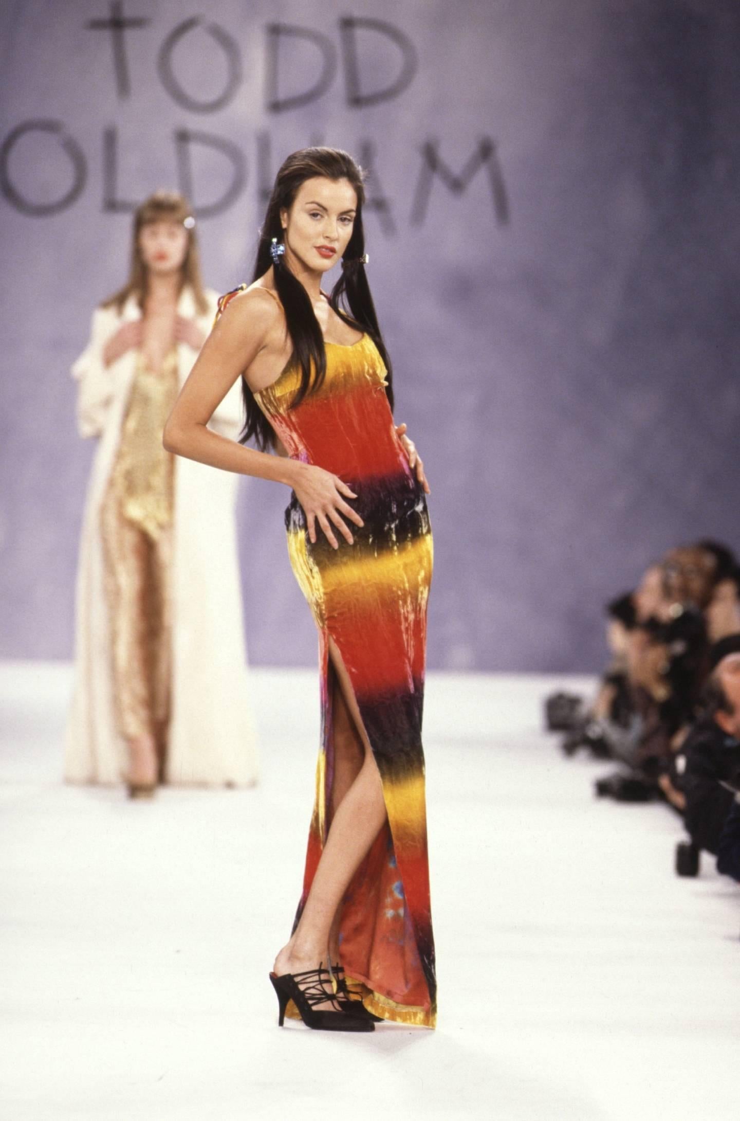 Todd Oldham Rainbow Velvet Maxi Dress,  In Excellent Condition In Los Angeles, CA