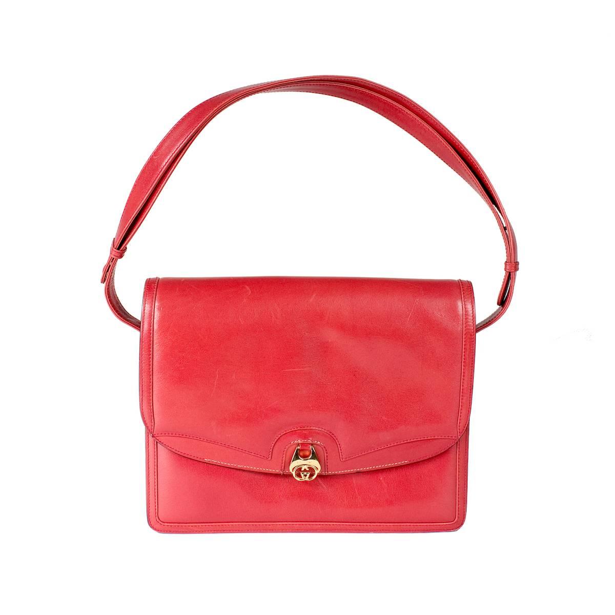 Gucci Red Leather vintage Shoulder Bag