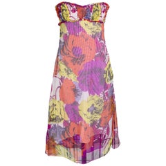 Versace Floral Pop Art Print Strapless Dress circa 1990s