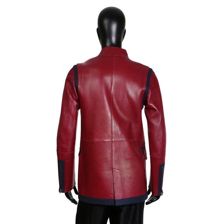 Tommy Hilfiger Red Leather and Navy Wool Coat For Sale at 1stDibs