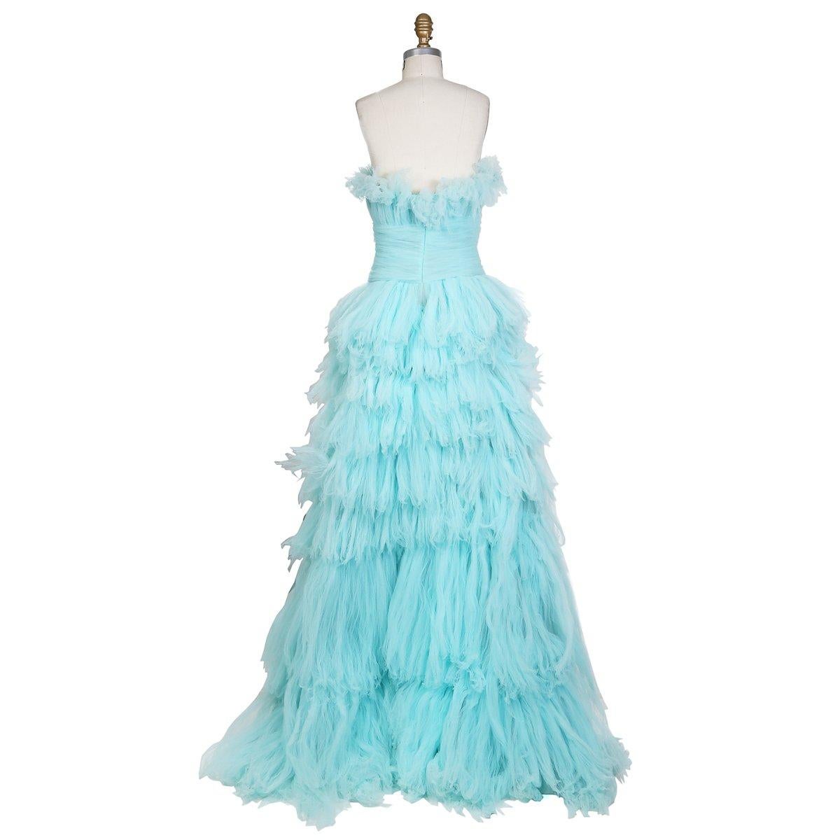 Oscar de La Renta Strapless Gown of Tiered Aqua Blue Tulle at 1stDibs ...