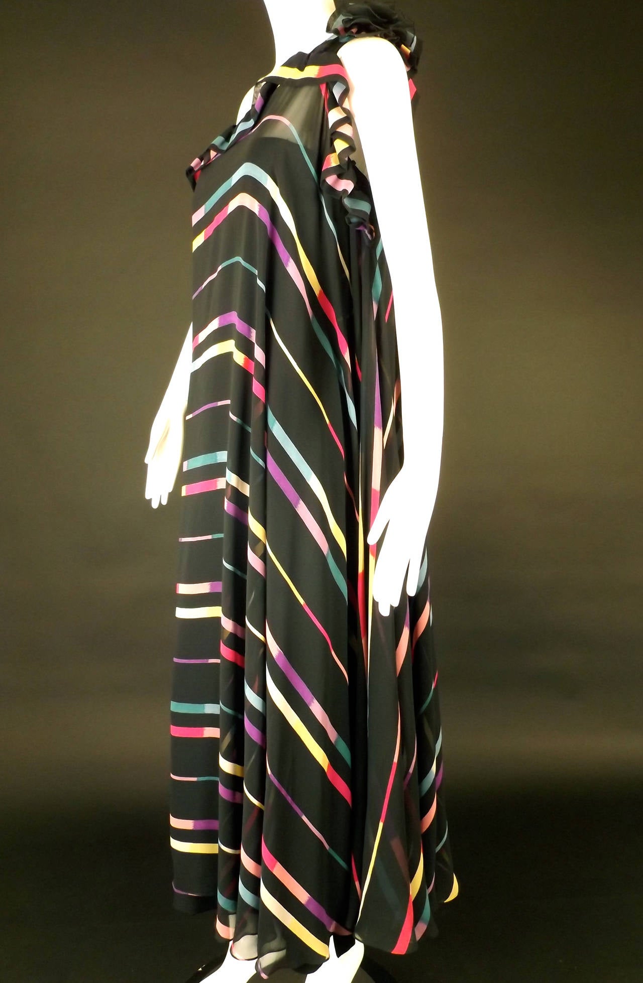 1980s Albert Nipon Chiffon Stripe Grecian Evening Dress In Excellent Condition In Dallas, TX