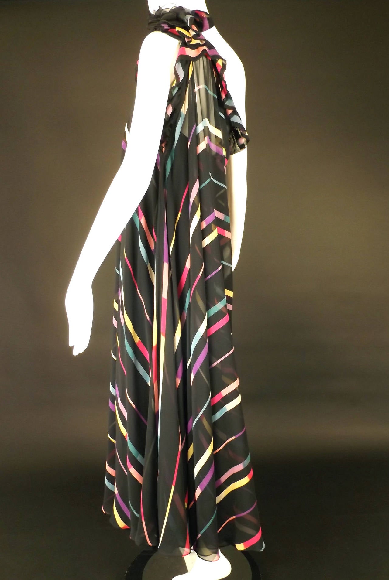 Women's 1980s Albert Nipon Chiffon Stripe Grecian Evening Dress