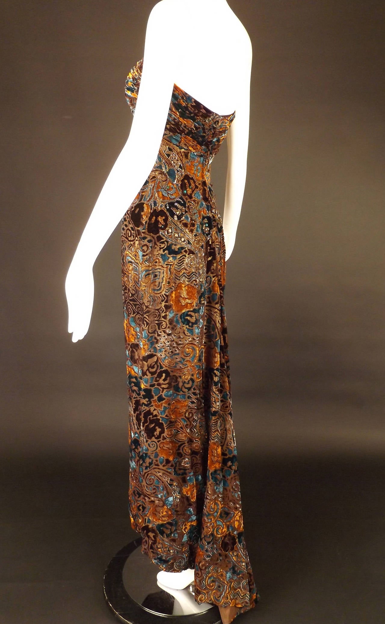 Women's 1990s Michael Casey Beaded Velvet Evening Gown For Sale
