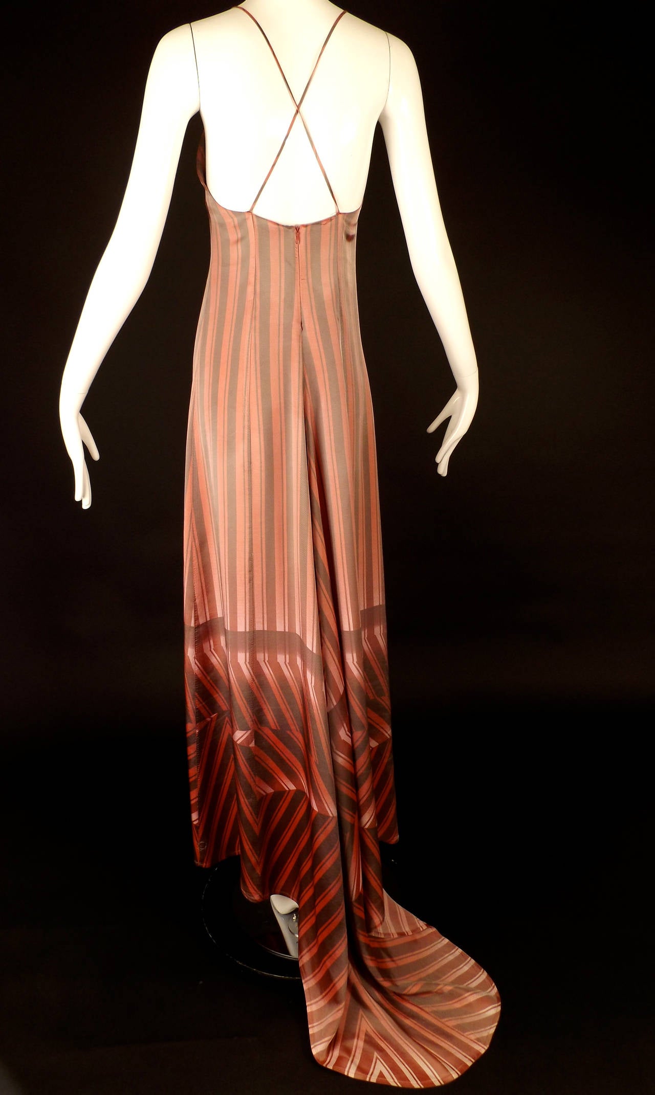 1990s Satin Stripe Dries Van Noten Evening Gown 1