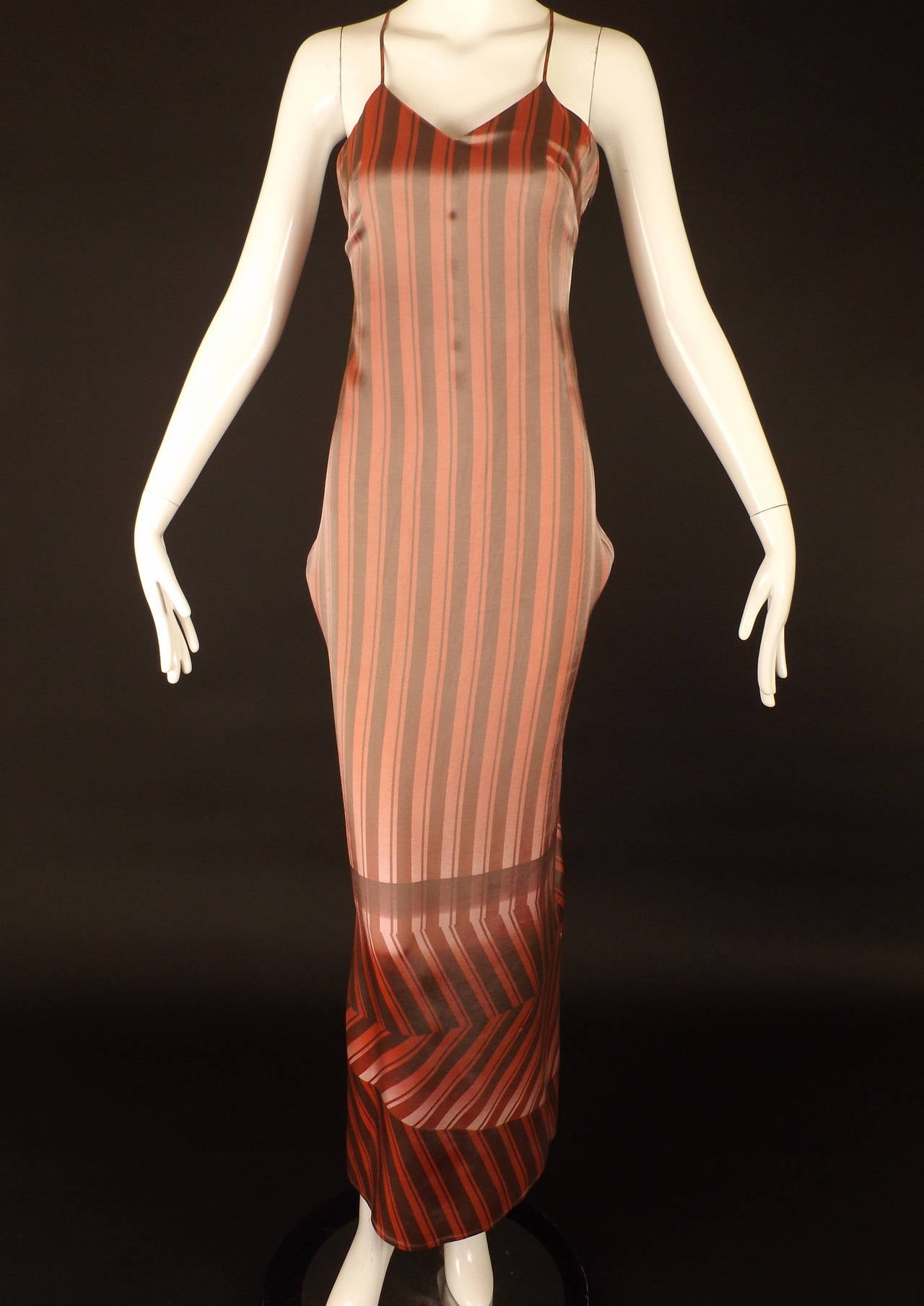 1990s Satin Stripe Dries Van Noten Evening Gown 3