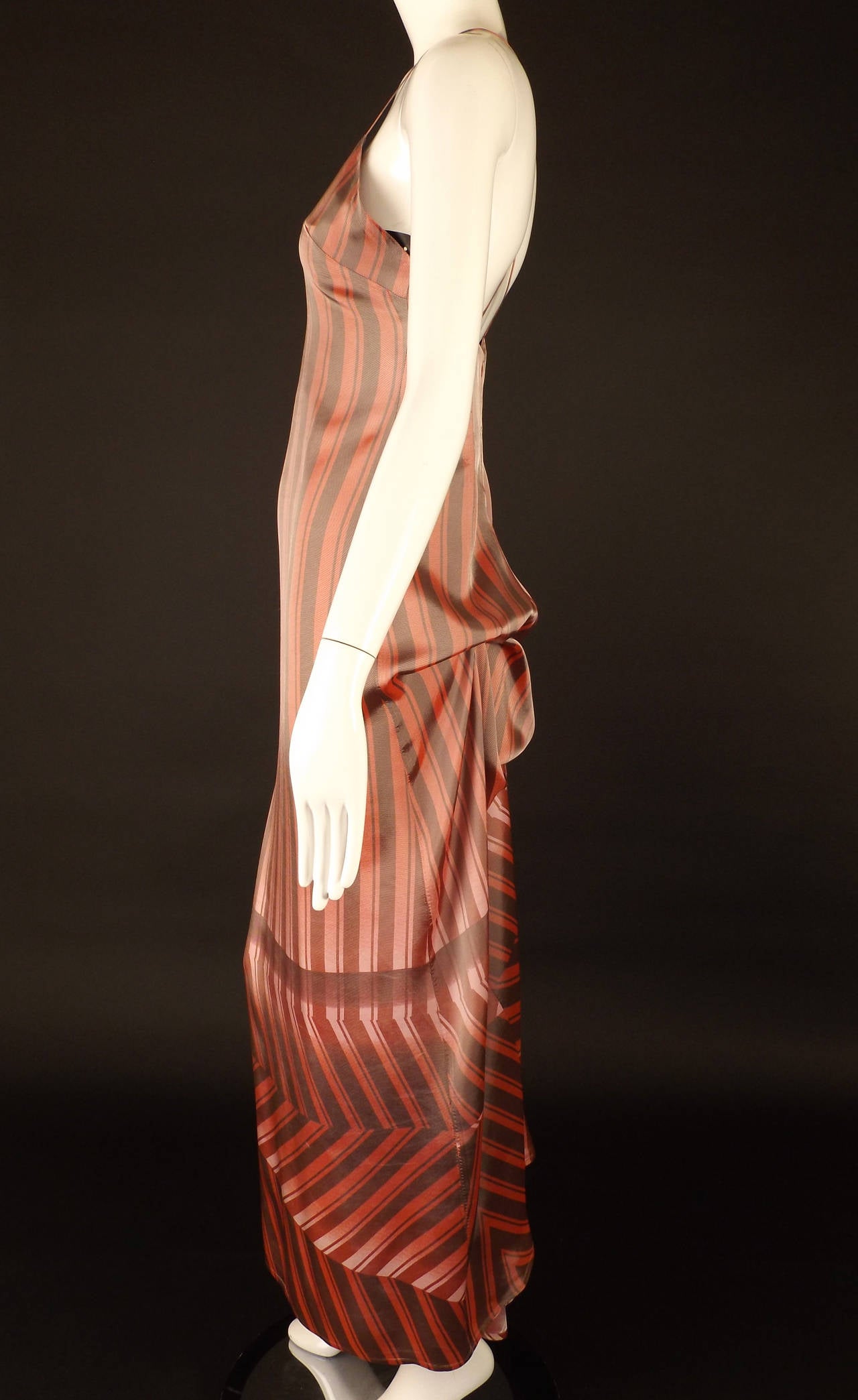 1990s Satin Stripe Dries Van Noten Evening Gown 4