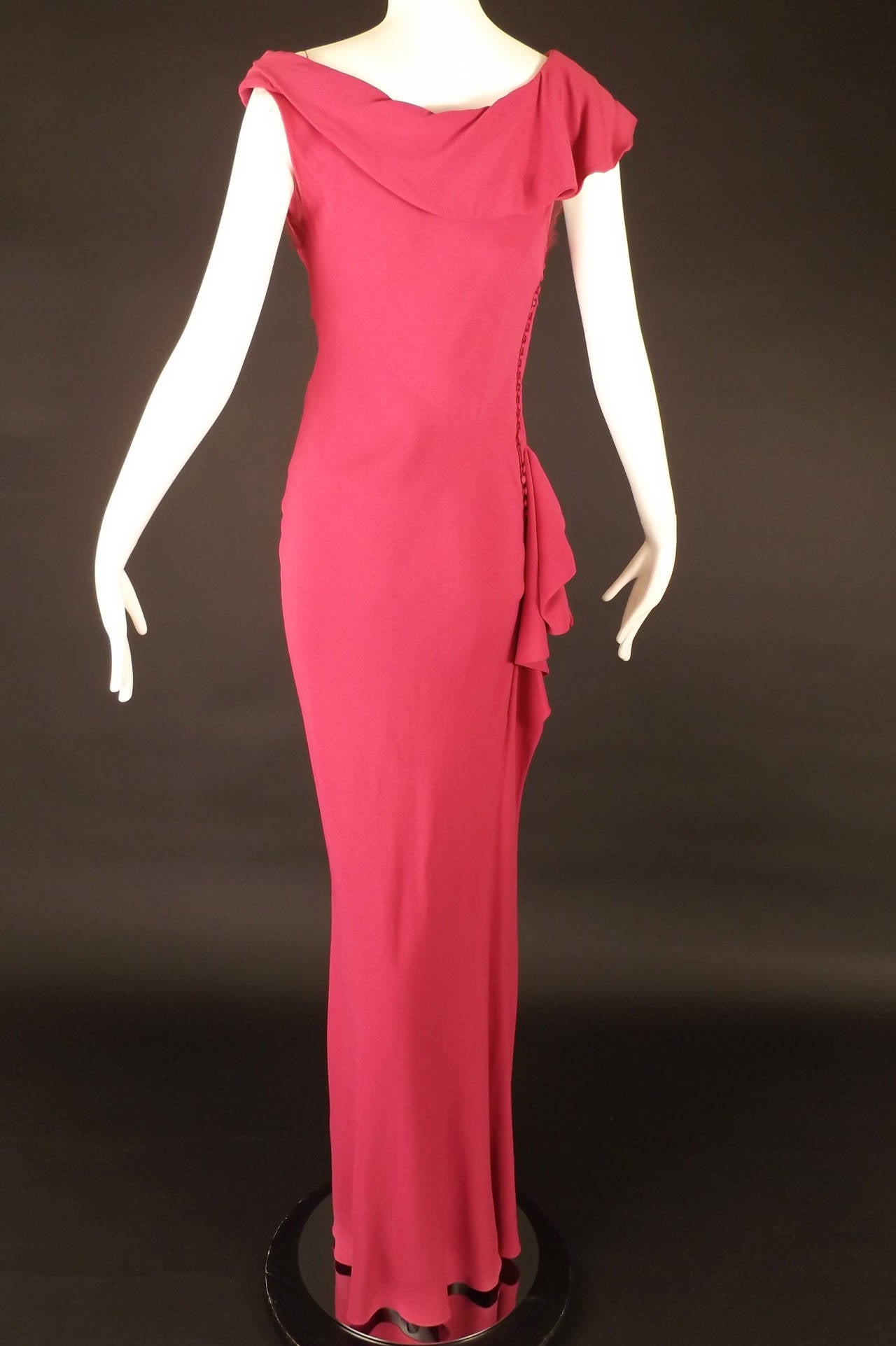 2000s John Galliano Pink Crepe Evening Gown For Sale 1