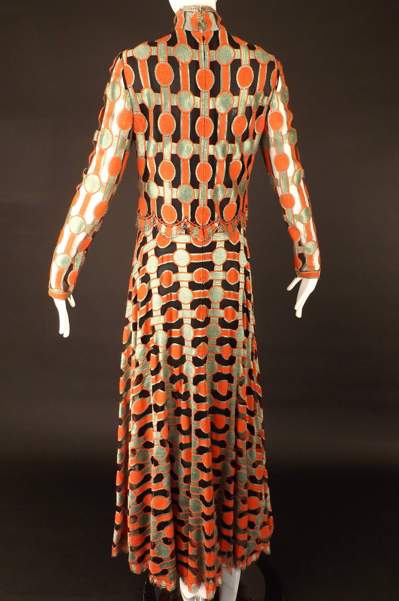 c.1970s Galanos Embroidered Net Evening Gown 1