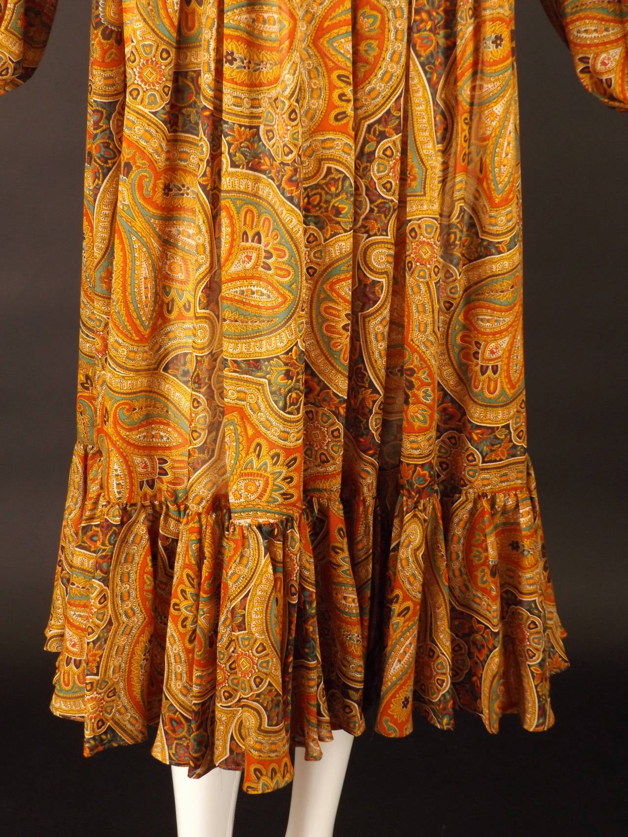 1970s Geoffrey Beene Paisley Gauze Peasant Dress In Excellent Condition In Dallas, TX