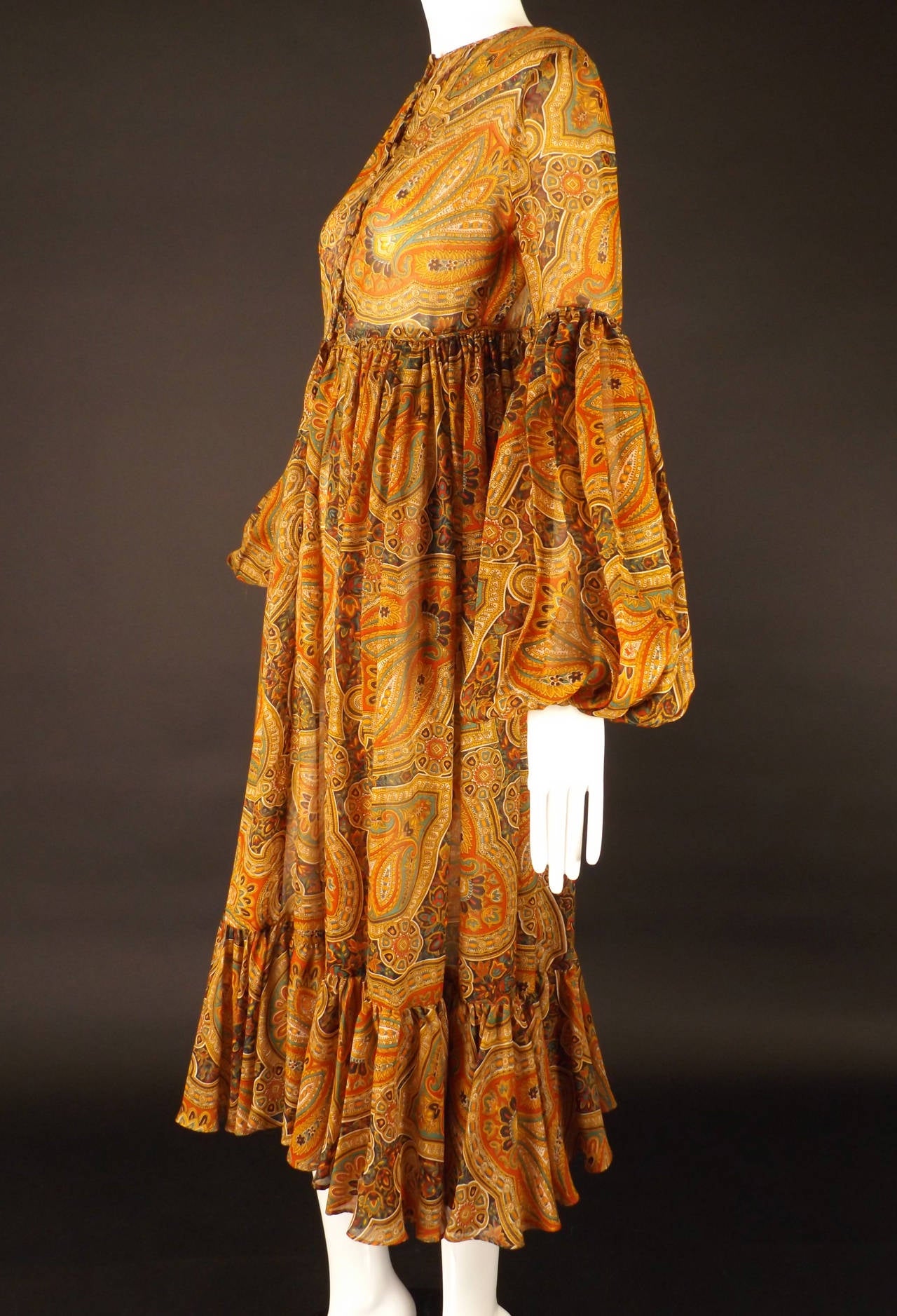 1970s Geoffrey Beene Paisley Gauze Peasant Dress at 1stDibs