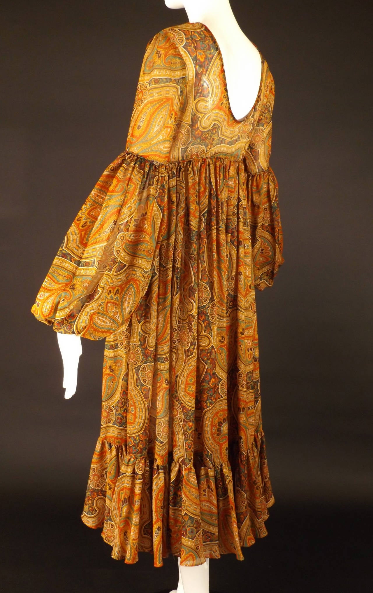 1970s Geoffrey Beene Paisley Gauze Peasant Dress 1