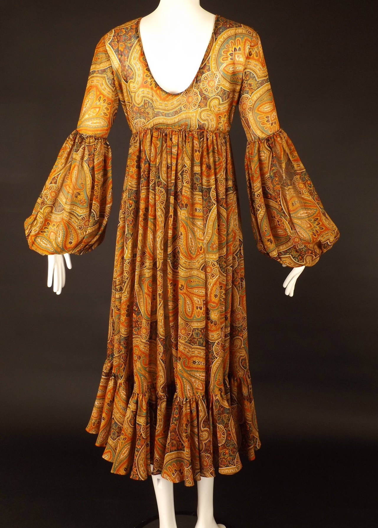 1970s Geoffrey Beene Paisley Gauze Peasant Dress 2