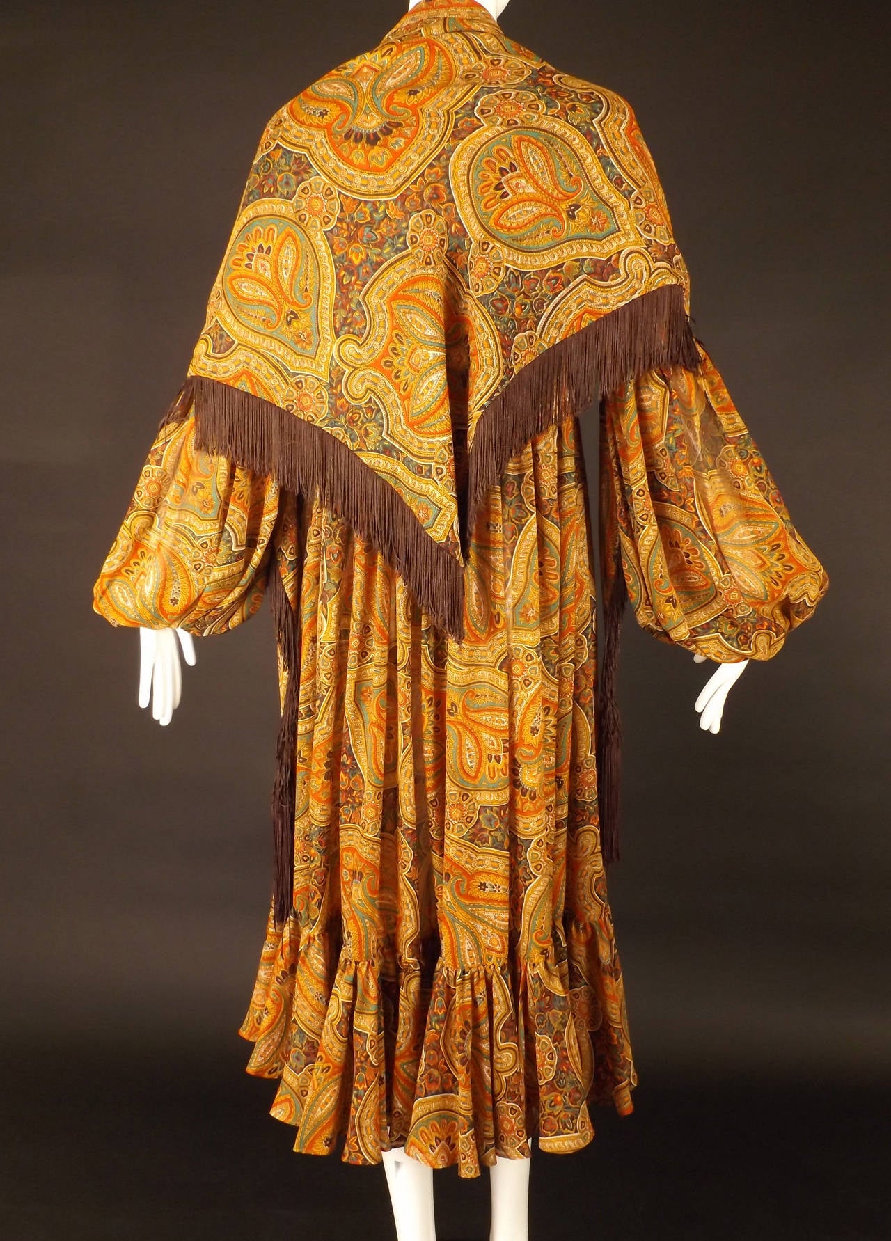 1970s Geoffrey Beene Paisley Gauze Peasant Dress 3