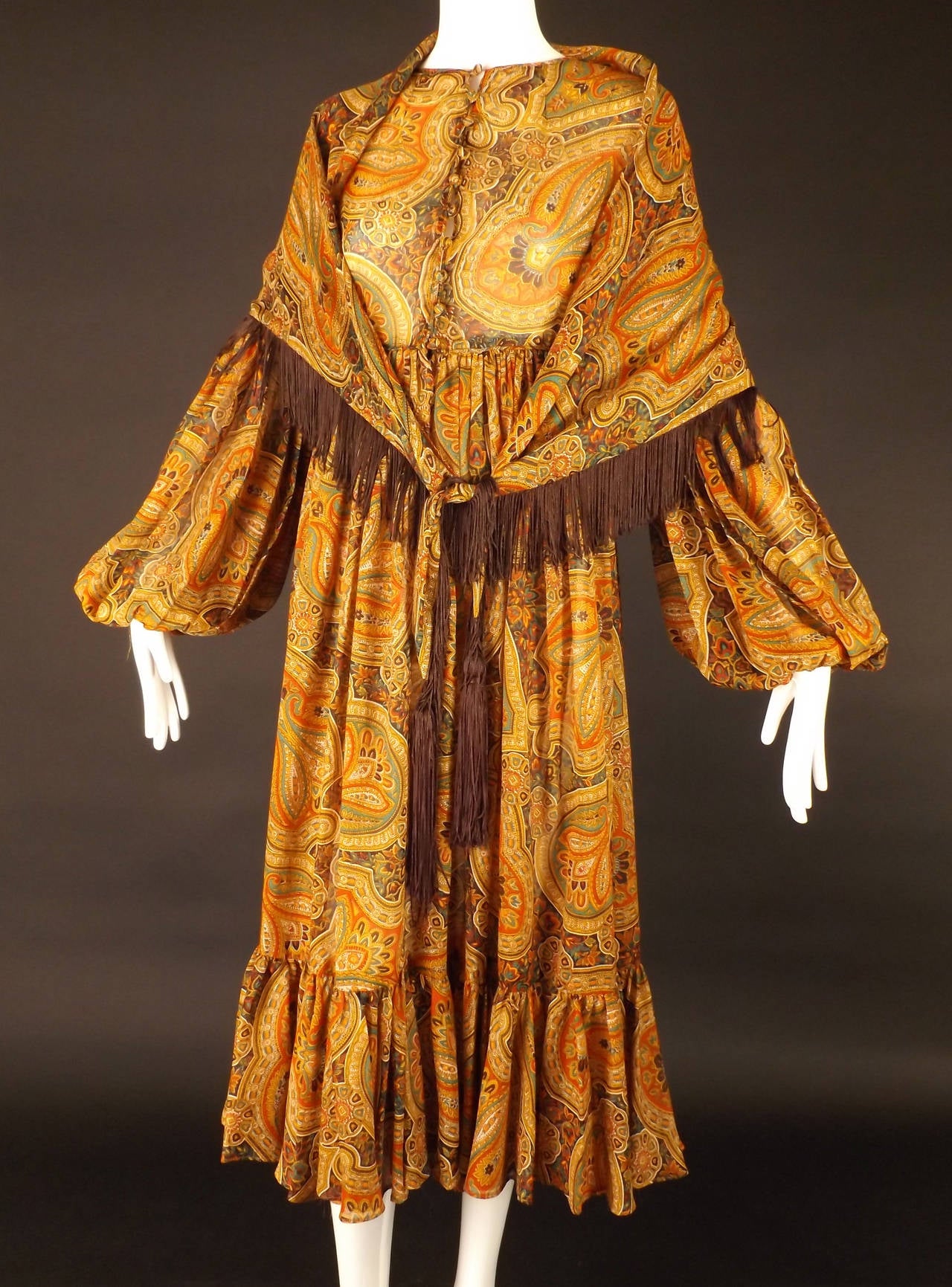 1970s Geoffrey Beene Paisley Gauze Peasant Dress 4