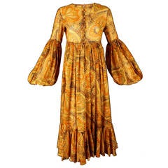 1970s Geoffrey Beene Paisley Gauze Peasant Dress