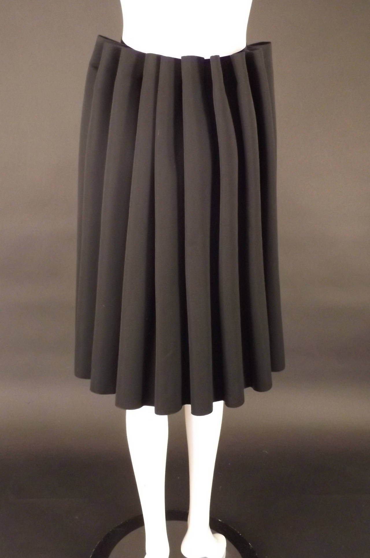 Black Satin Coil Pleated Issey Miyake Skirt In Excellent Condition In Dallas, TX