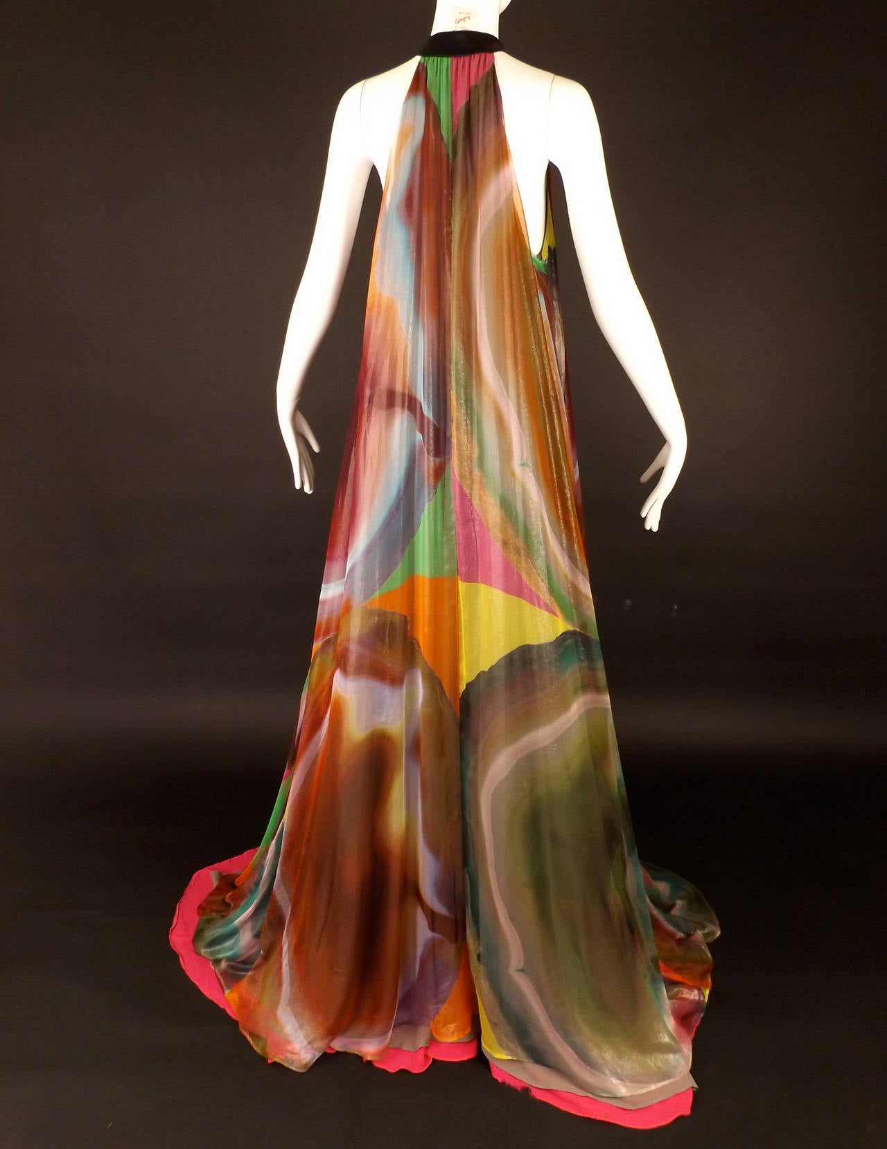 Printed Silk Chiffon Etro Trapeze Gown In Excellent Condition In Dallas, TX