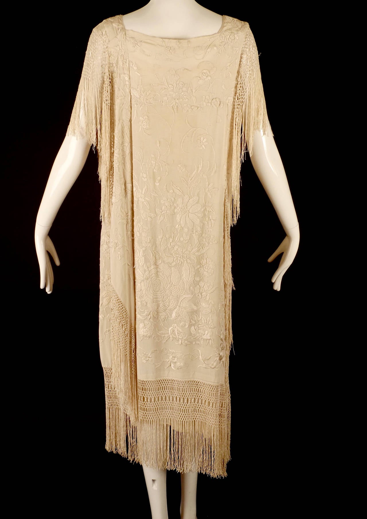Women's 1920s Silk Embroidered Piano Scarf Evening Dress