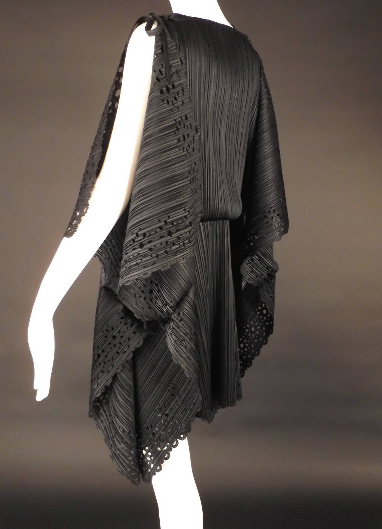 Women's Issey Miyake Black Crinkle Pleat Slip Dress