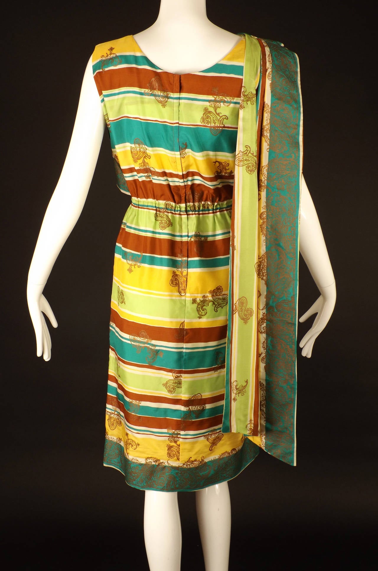 Women's 1950s Shaheen Silk Stripe Screen Print Dress