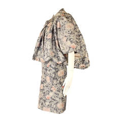 1950s Werle Floral Silk Peau De Soie Dress & Jacket