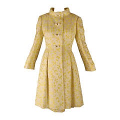 1960s Richard Tam Yellow Brocade Dress & Coat Ensemble
