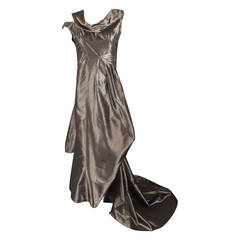Pewter Silk Taffeta John Galliano Evening Gown