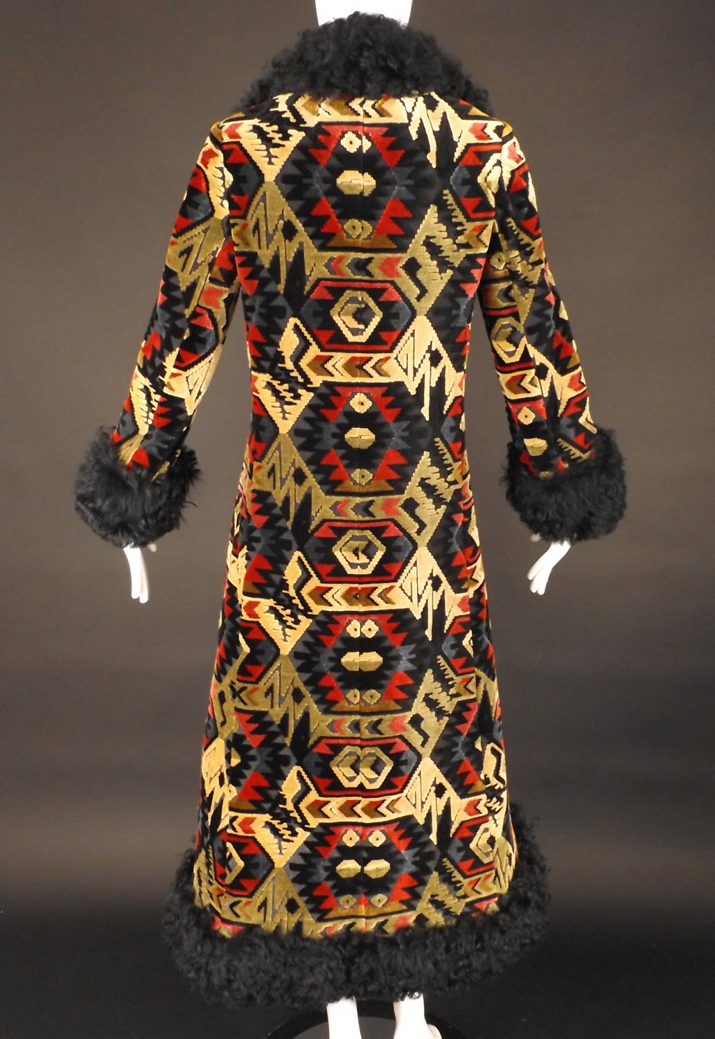 1970s Anne Klein Tapestry and Fur Coat at 1stDibs