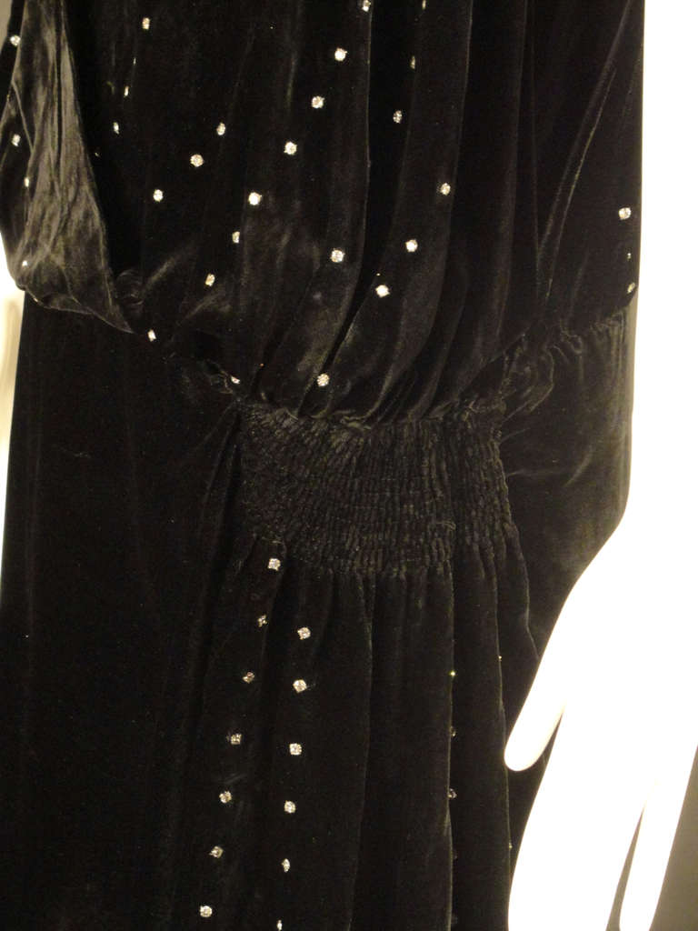 Women's c.1920 Black Velvet & Rhinestone Evening Gown