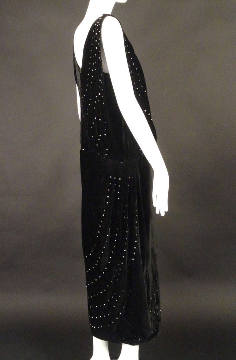 c.1920 Black Velvet & Rhinestone Evening Gown 2