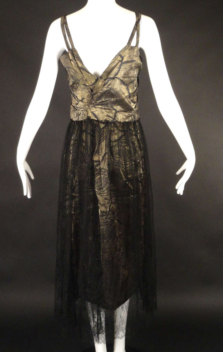 Women's c.1920 Gold Bullion & Chantilly Lace Evening Dress For Sale