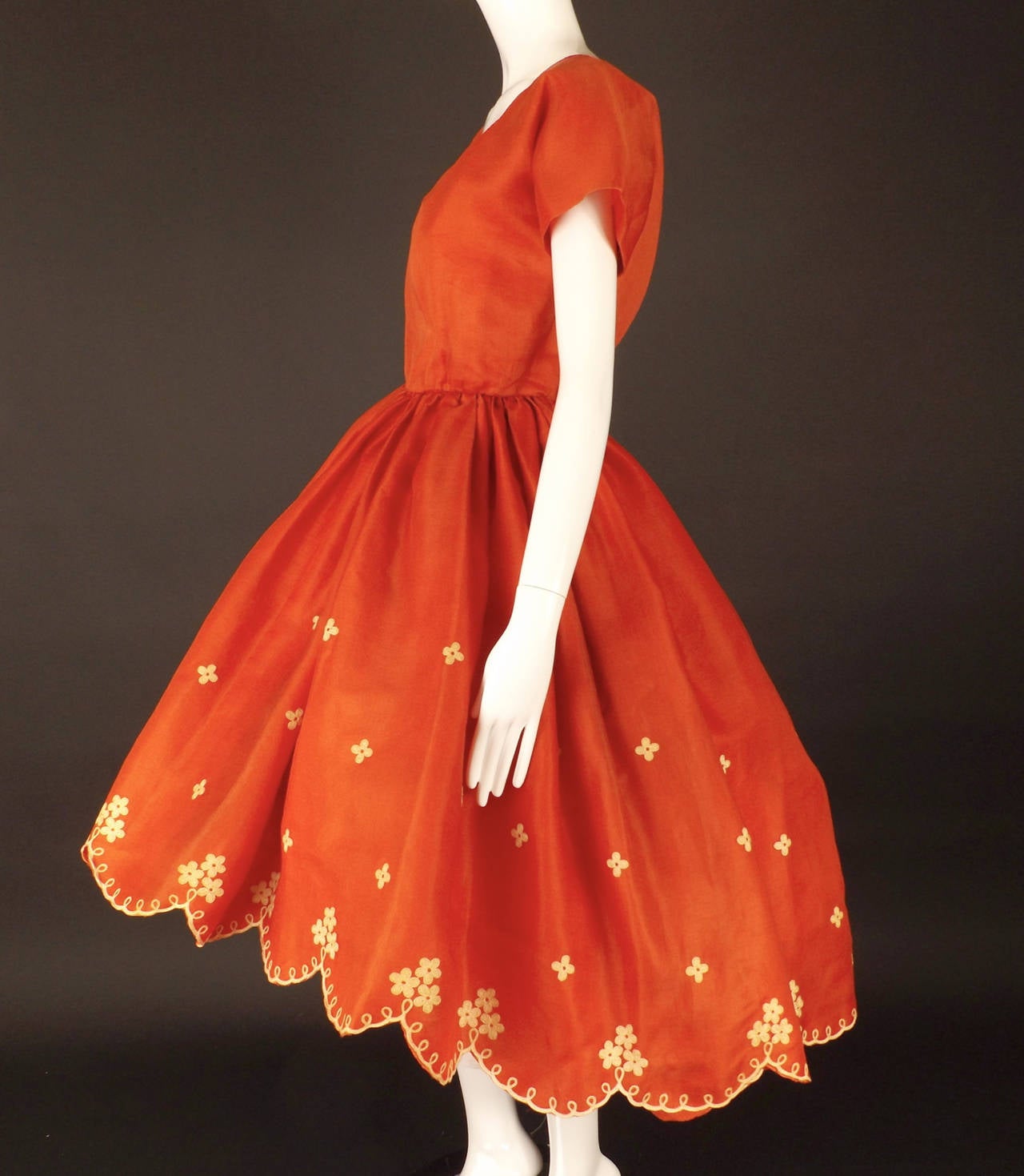 1960s Nina Ricci Red Silk Gazar Dress 1