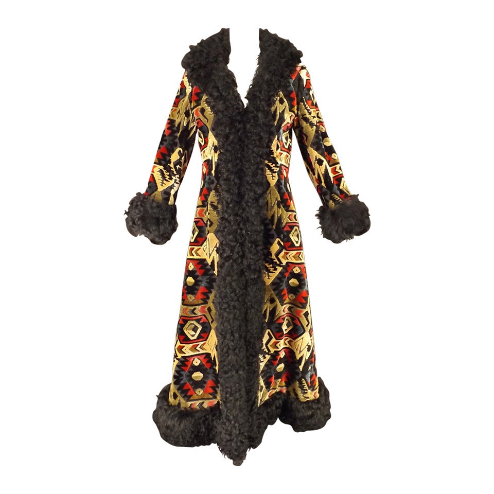 1970s Anne Klein Tapestry & Fur Coat