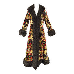 Retro 1970s Anne Klein Tapestry & Fur Coat