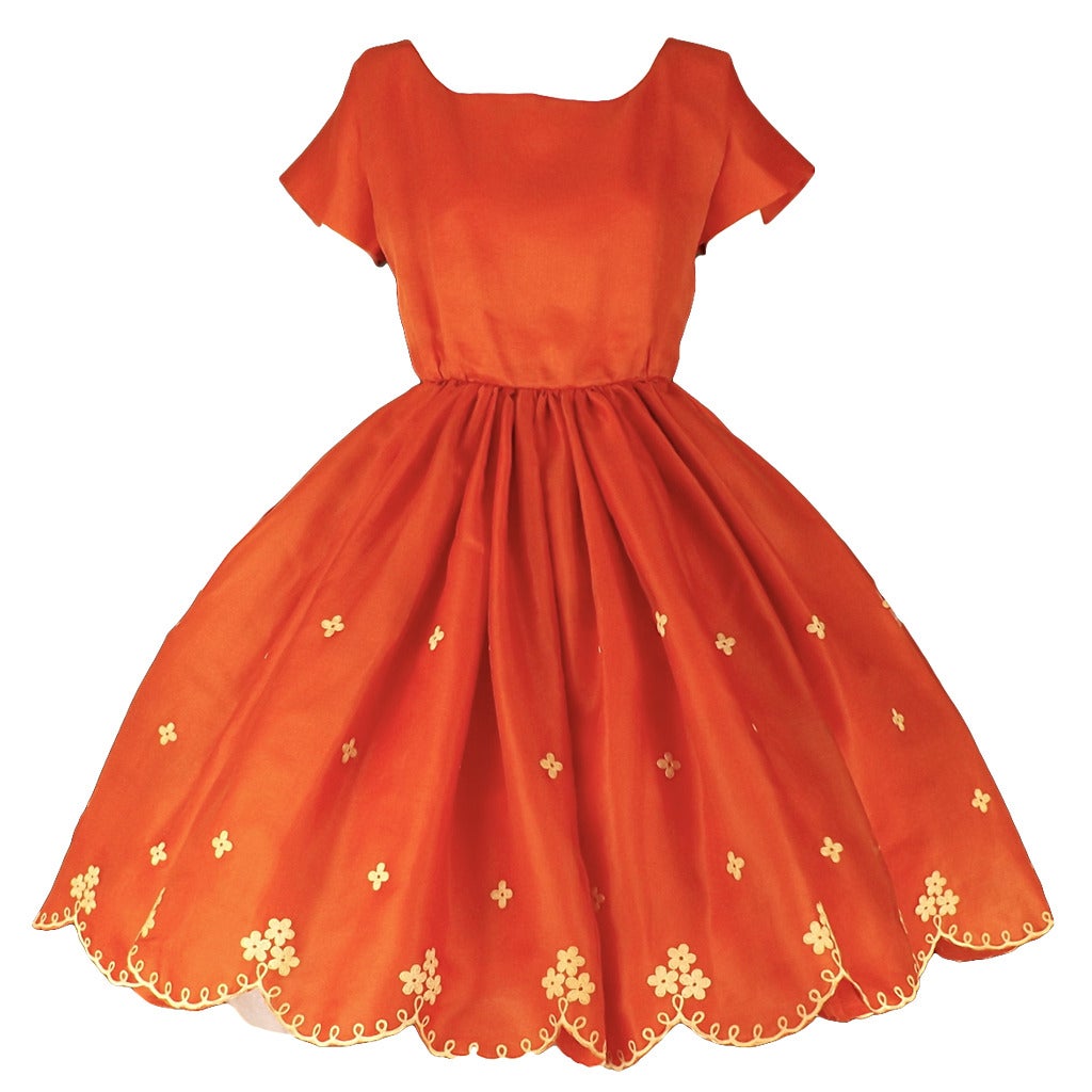 1960s Nina Ricci Red Silk Gazar Dress