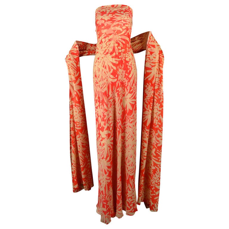 Spring, 1977 Halston Silk Georgette Gown 
Scarf