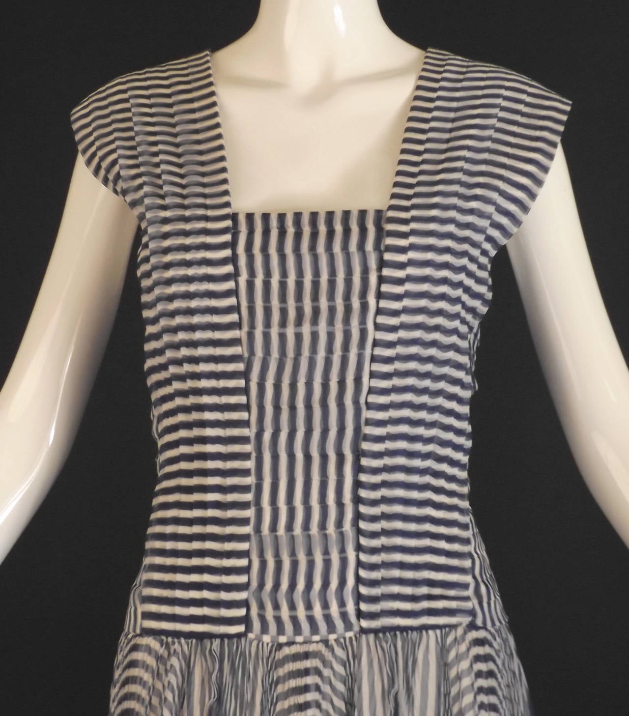 1990 Tan Giudicelli Stripe Accordion Pleat Chiffon Gown