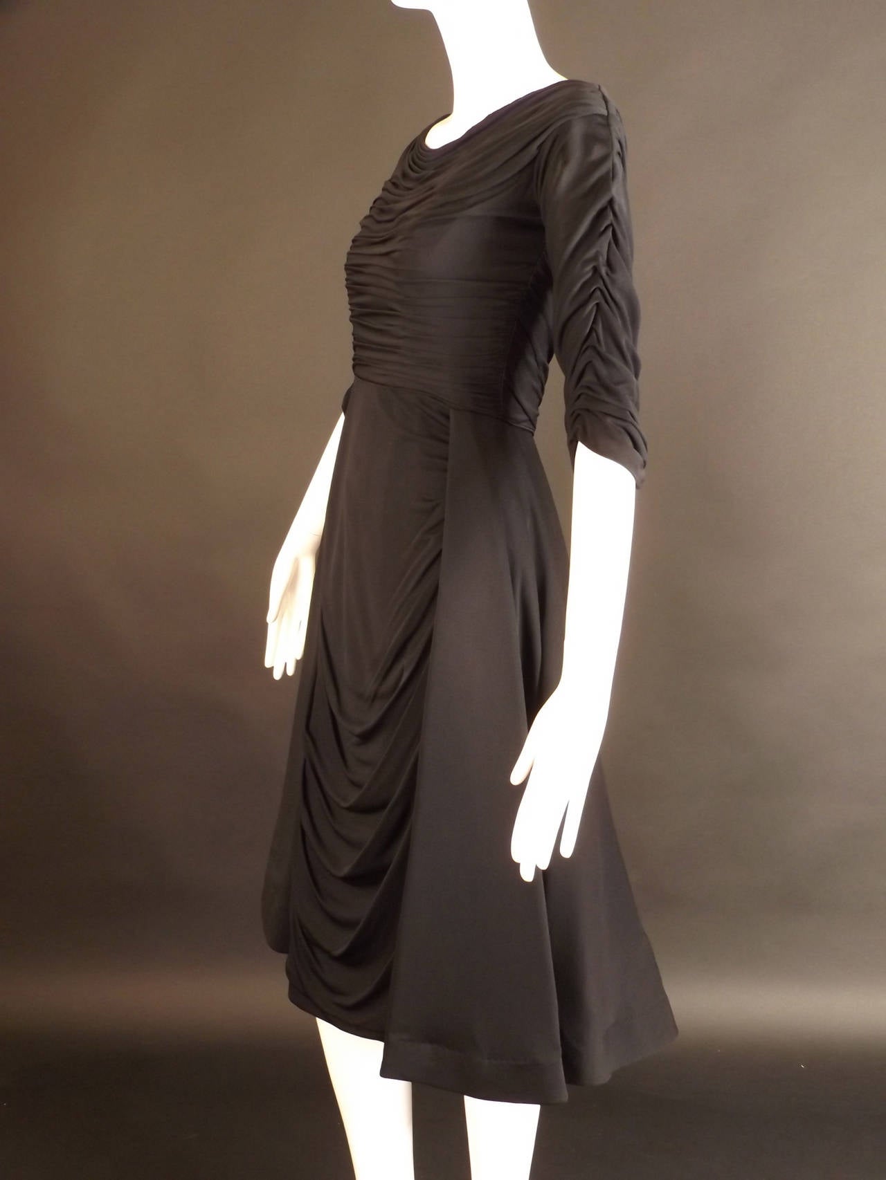 CEIL CHAPMAN-1950s Black Silk Jersey Dress In Excellent Condition In Dallas, TX